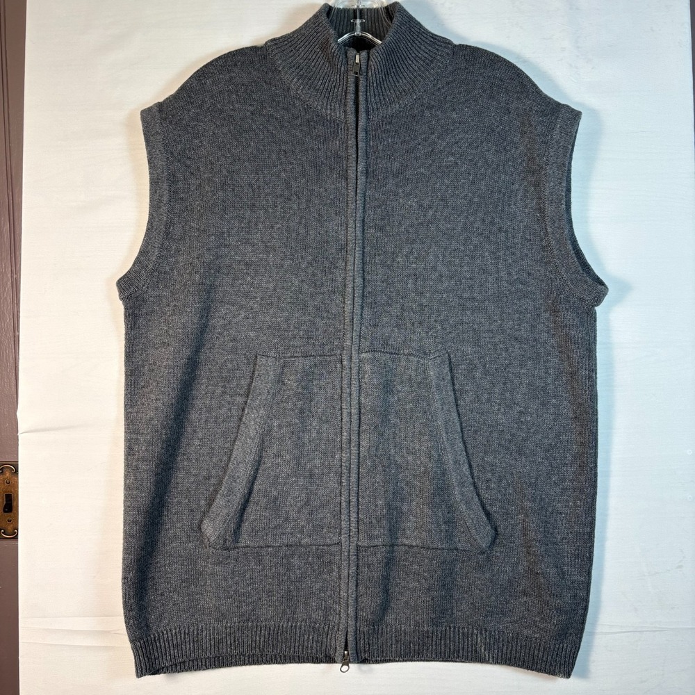 American Outpost women sweater vest full zip front gray sleeveless pockets Large